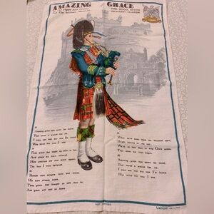 Vtg Lamont Irish linen tea towel, Amazing Grace, Royal Scots Dragoon Guards